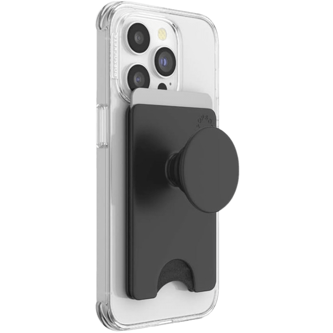 PopSockets Adhesive Phone Wallet with Expanding Phone Grip, Phone Card Holder, Solid PopWallet - Black