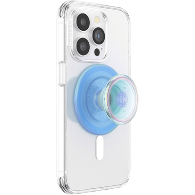 PopSockets Phone Grip Compatible with MagSafe, Adapter Ring for MagSafe Included, Phone Holder, Wireless Charging Compatible - Blue Opalescent Translucent