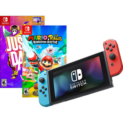 Nintendo Switch with Red/Blue Controllers - Mario + Rabbids® Kingdom Battle & Just Dance 2020