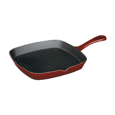 Cuisinart 9.25 inch Enameled Cast Iron Cookware Square Grill Pan - Cardinal Red