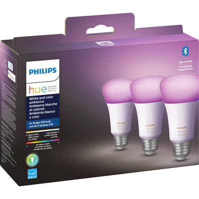 Hue White & Color Ambiance A19 Bluetooth LED Smart Bulbs (3-Pack)